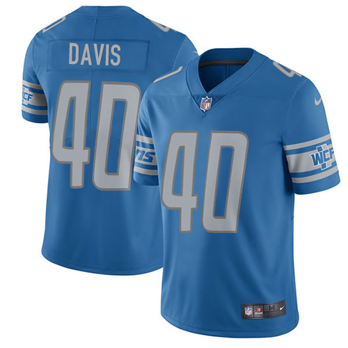 2019 Men Detroit Lions #40 Davis Blue Nike Vapor Untouchable Limited NFL Jersey style 2